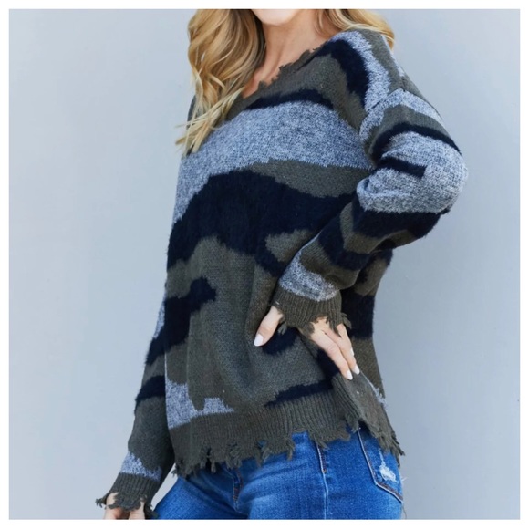 #1Boho Chic Multi Color Distressed VNECK Sweater - Picture 2 of 4